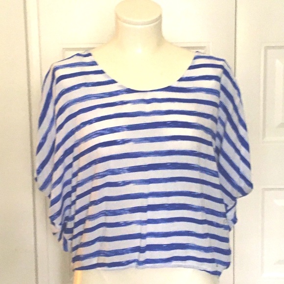 HANG TEN blue & white stripe hi lo scoop neck top - Picture 3 of 5